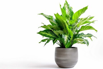 Large Dieffenbachia (Dumb Cane) Plant in Modern Pot Isolated on White Background