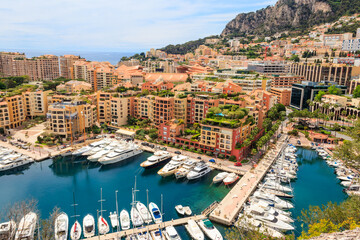 Fototapeta na wymiar Panoramic view of Monte Carlo harbour in Monaco