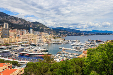 Fototapeta na wymiar Panoramic view of Monte Carlo harbour in Monaco