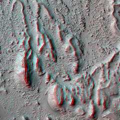 Mars in 3D. Aeolis Dorsa Deltaic Lobes. Anaglyph image. Use red/cyan 3d glasses.
Image from the...