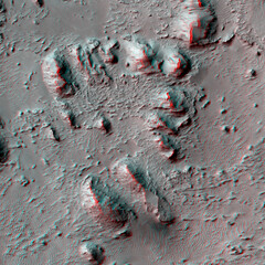 Mars in 3D. Aeolis Dorsa Deltaic Lobes. Anaglyph image. Use red/cyan 3d glasses.
Image from the...