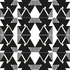 Seamless graphic vector pattern consisting of black geometric shapes - triangles and stripes