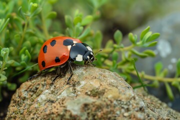 Fototapeta premium Ladybug Perched on Rock