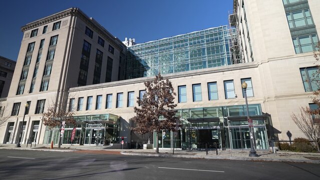 Washington, DC, USA - 12 26 2021: General Services Administration GSA headquarters Building Entrance, 1800 F Street, NW, Washington, DC.