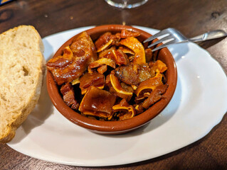 Oreja en salsa tapa, stewed pork ear with sauce, typical in Spain