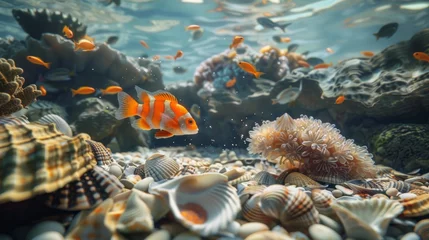 Poster Sea bottom reef ocean underwater life. Background concept © PrettyVectors