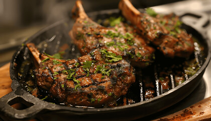 Picture a sizzling plate of succulent tandoori lamb chops marinated in a blend of aromatic spices a...