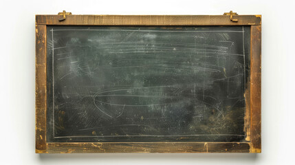 Empty textured chalkboard isolated on white background. Blackboard for writing