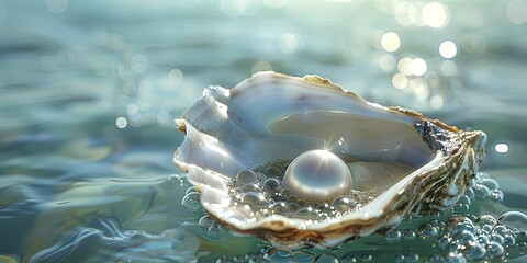 Clean graphic of an oyster opening to reveal a pearl as a niche market, on a market discovery background, concept for discovering niche business opportunities - obrazy, fototapety, plakaty