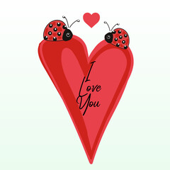 Vector red heart I love you with ladybugs couple