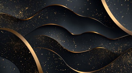 Abstract dynamic black and gold paper wave background. Generated AI image