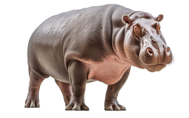 A magnificent hippopotamus standing proudly in front of a white backdrop