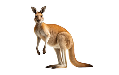 A solitary kangaroo poses gracefully against a plain white backdrop