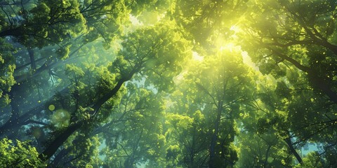Fototapeta premium Stylized vector of a forest canopy with sunlight as enlightening data, on a data enlightenment background, concept for data discovery in business.