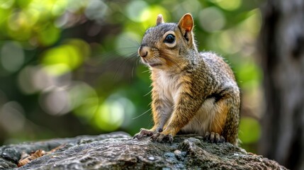 Naklejka na ściany i meble Animal wildlife photography squirrel on forest natural background. AI generated image