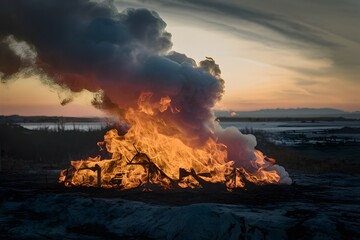Fototapeta premium Natures destructive force unleashed in burning fire and smoke