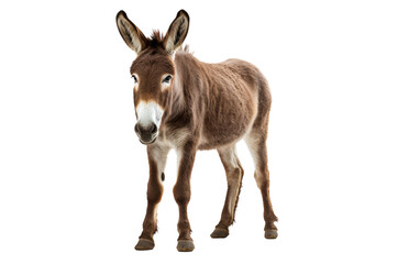 A diminutive donkey stands proudly atop a gleaming white floor