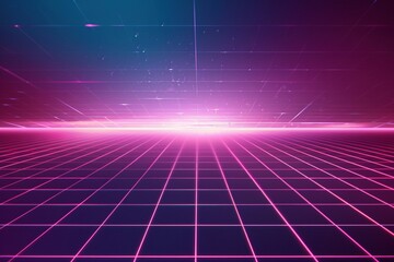 A vibrant 80s-inspired synthwave background with a neon grid overlay and a pulsating light gradient. The central area is kept clear and dark, ideal for displaying your custom text