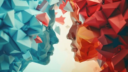 Colorful Abstract Polygonal Faces in Profile View - obrazy, fototapety, plakaty