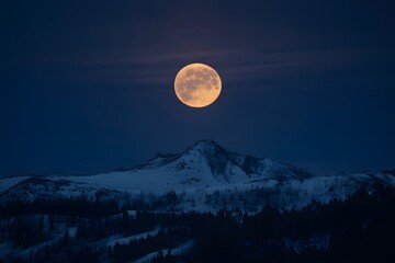 Naklejka na ściany i meble Pic Full moon casts eerie glow against dark night sky, mesmerizing observers