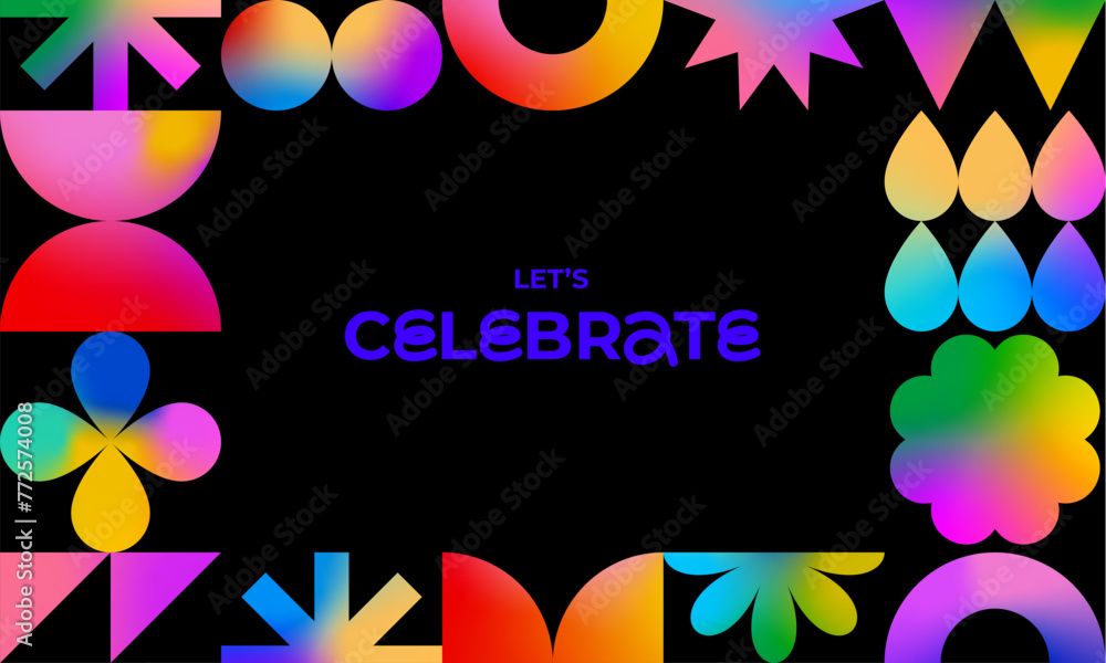 Aufkleber celebration banner with colorful geometric frame. abstract art border in modern style with color gra