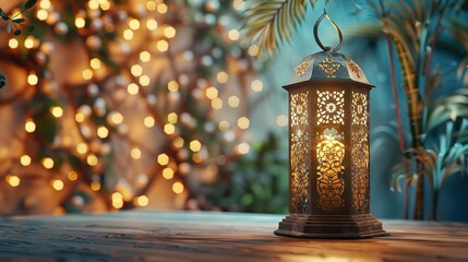 Ramadan & Eid Mubarak  Lantern decoration background 3d rendering