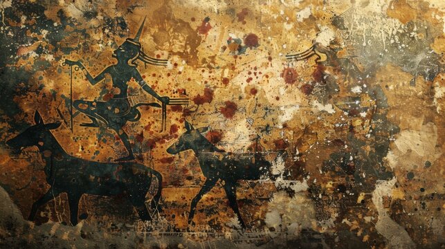 Ancient cave paintings drawings on wall wallpaper background