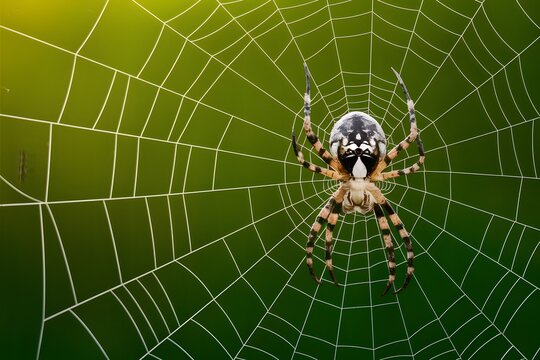 Spider web on green background captures high quality image