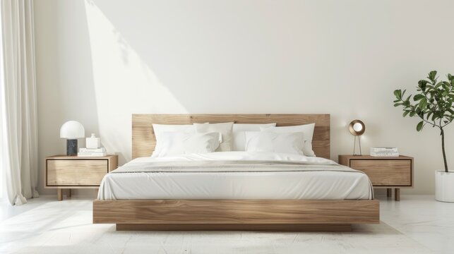Minimalist Scandinavian bedroom interior with natural light and modern design