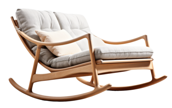 A cushioned rocking chair gently sways back and forth