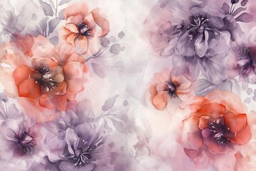 Luxurious floral background with beautiful delicate watercolor flowers, botanical wallpaper design for invitations and prints