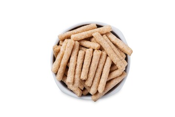Rye stick chips in a bowl on a white isolated background - 772577084