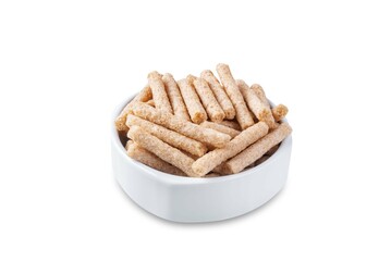 Rye stick chips in a bowl on a white isolated background - 772577096