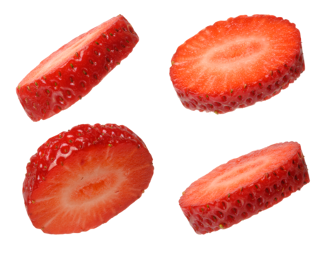 Pieces of ripe red strawberries on isolated background