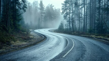 Fototapeta premium Asphalt wood forest green road landscape wallpaper background