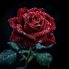 Glistening Red Rose With Water Droplets