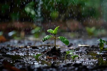 Obraz na płótnie Canvas Little Plant Sprouts in Rain