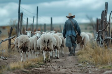 Man Standing in Front of Herd of Sheep