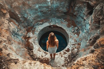 Woman Standing in Rock Hole
