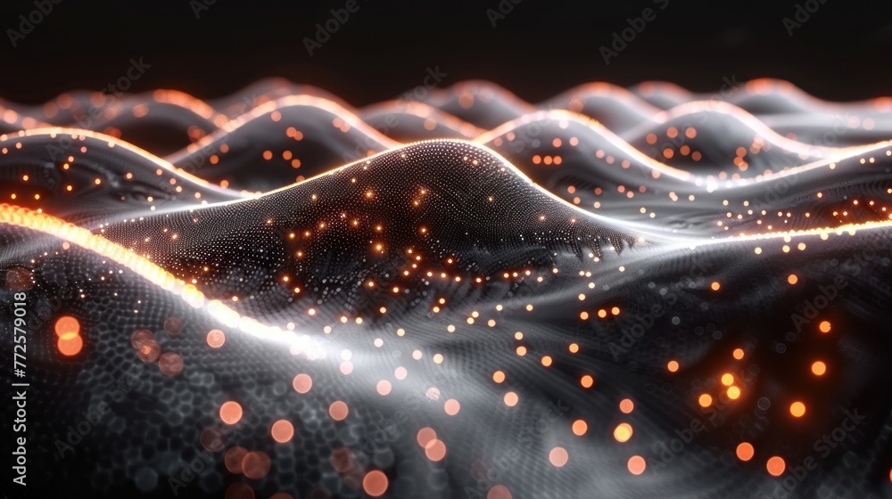 Poster dot white gray wave light technology texture background. abstract big data digital concept. 3d rende