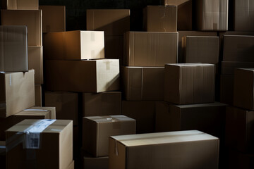 A collection of abandoned cardboard boxes - Lost shipments in a warehouse