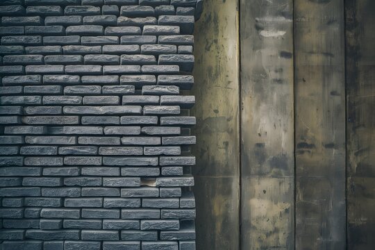 Fototapeta Textured grey brick wall with aged concrete background details