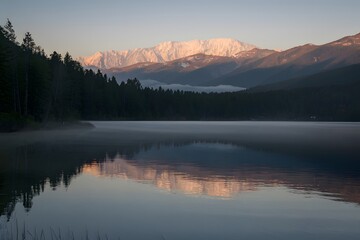 Fototapeta premium Tranquil sunrise illuminates the serene beauty of the lake