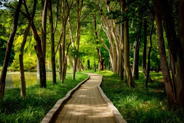 Tranquil walkway meanders through the natural beauty of a park