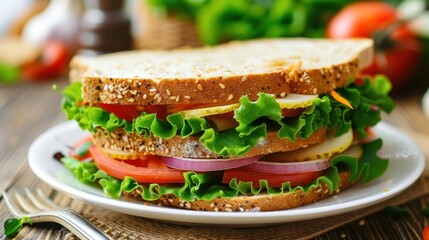 Close up delicious stack sandwich food menu on white plate background. AI generated image