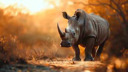 Foto op Plexiglas Animal wildlife photography rhino with natural sunny view background. AI generated image © atapdesain