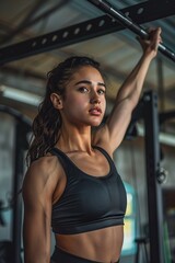 Fototapeta na wymiar Woman Performing Barbell Squat in Gym