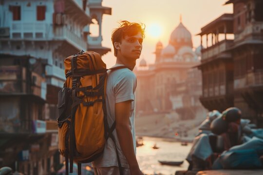 young adult man traveling or local people in India