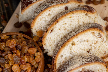 fresh and sweet wheat bun with raisins