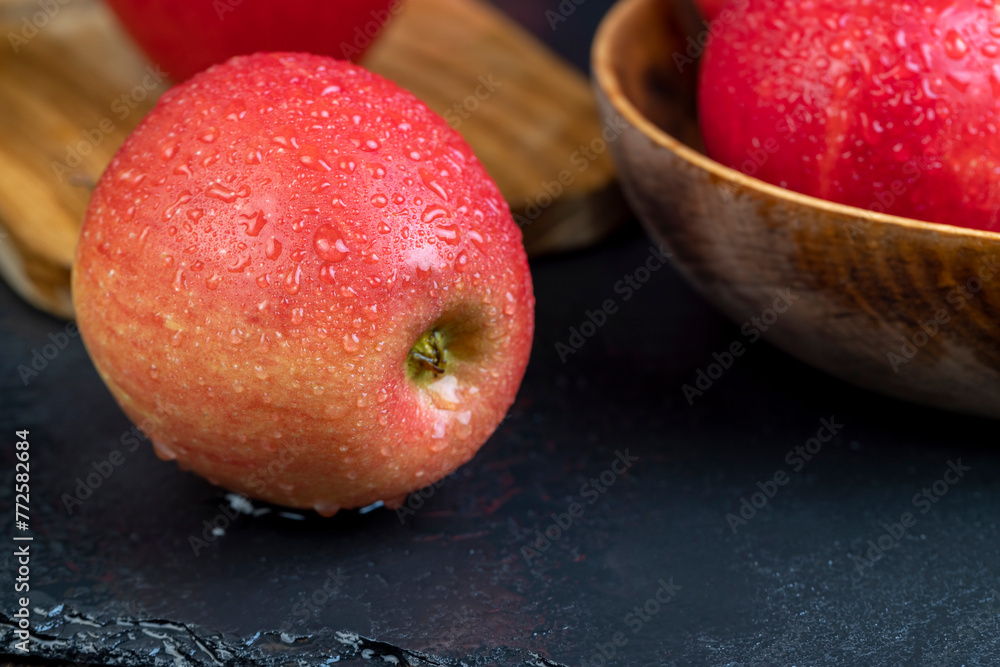 Wall mural clean wet red apples , close-up - Wall murals